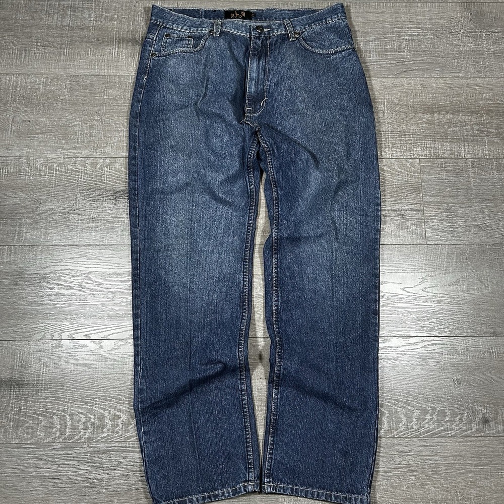 Jeans Station Straight Leg Jeans Mens 38 Blue Dark Wash Embroidered Y2K Denim